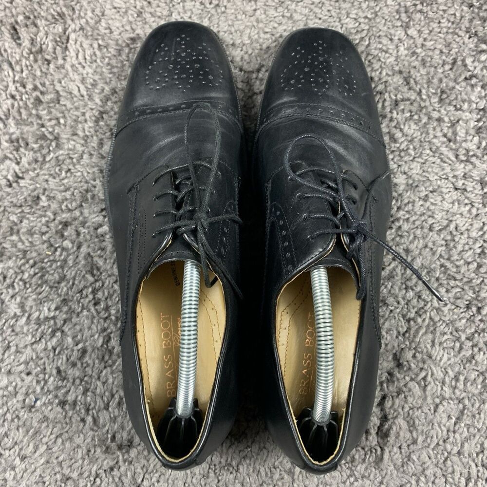 Brass Boot Men's 10 M Black Leather Dress Cap Toe Shoes - Picture 5 of 8